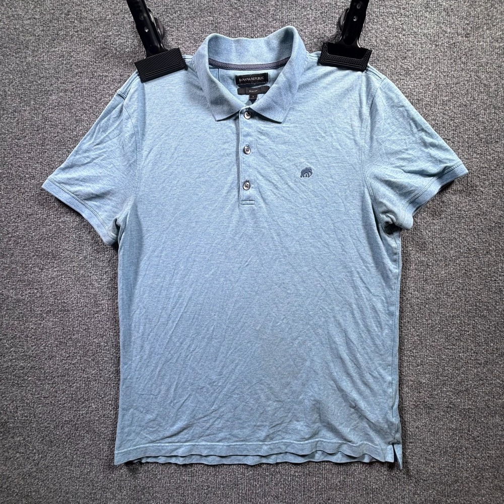 Banana Republic Polo Shirt Men's Large Light Blue Slim Fit Stretch Short Sleeve
